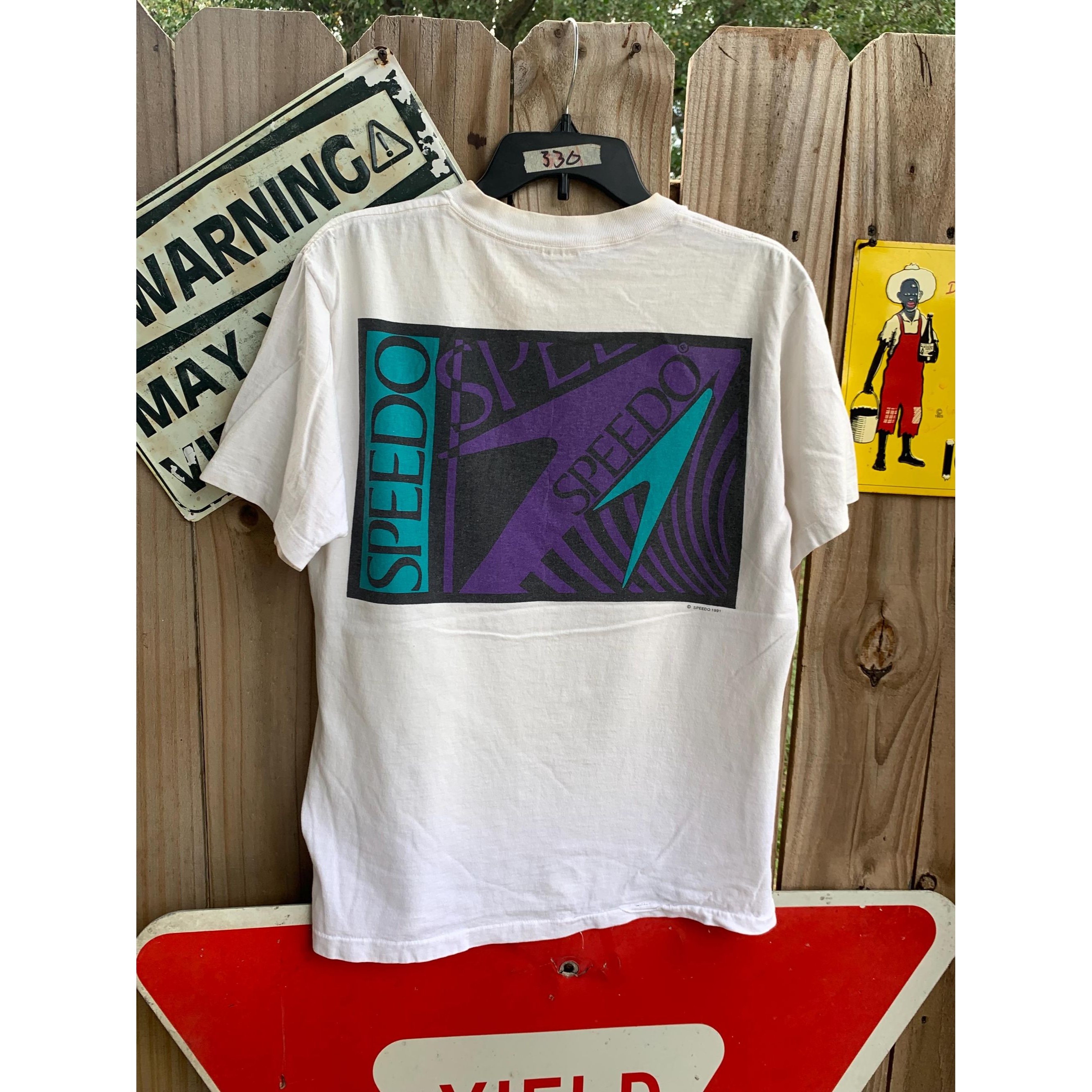 Vintage 1991 Speedo Brand Big Graphic Double Sided Tshirt Size L